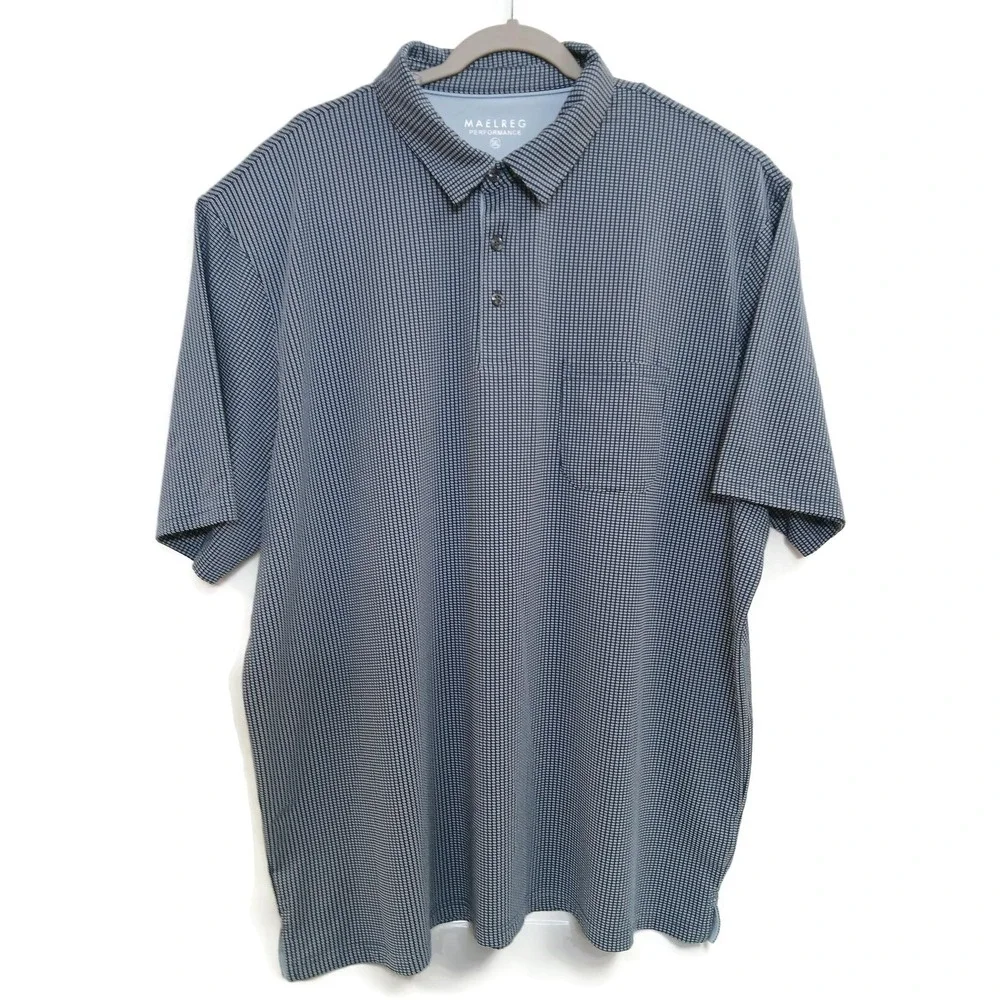 Maelreg Polo Shirt Mens Large Blue Performance Stretch Chest Pocket Golf Casual